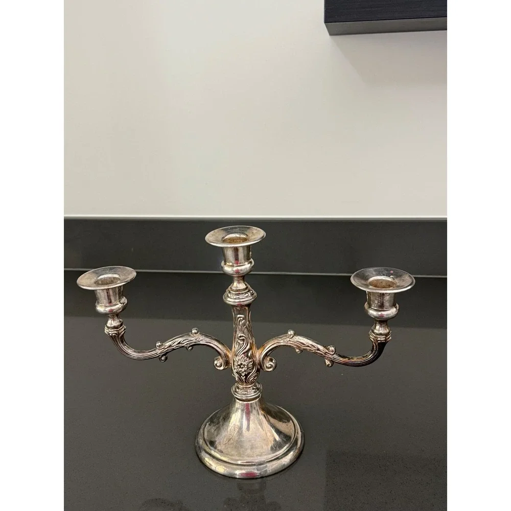 Mid Century‎ French Art Nouveau Silver Plated 3 Arm Candelabra